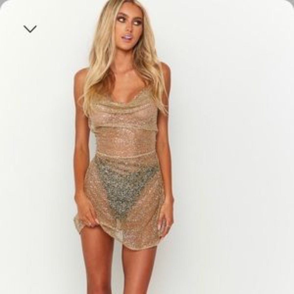 Beginning Boutique Charmaine Mini Gold Glitter Dress